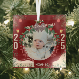 Personalise Baby's Name & Photo Glass Tree Decoration
