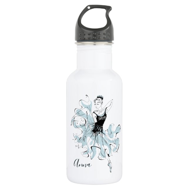 Personalise Ballerina Sketch in Blue 532 Ml Water Bottle (Front)