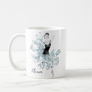 Personalise Ballerina Sketch in Blue Coffee Mug