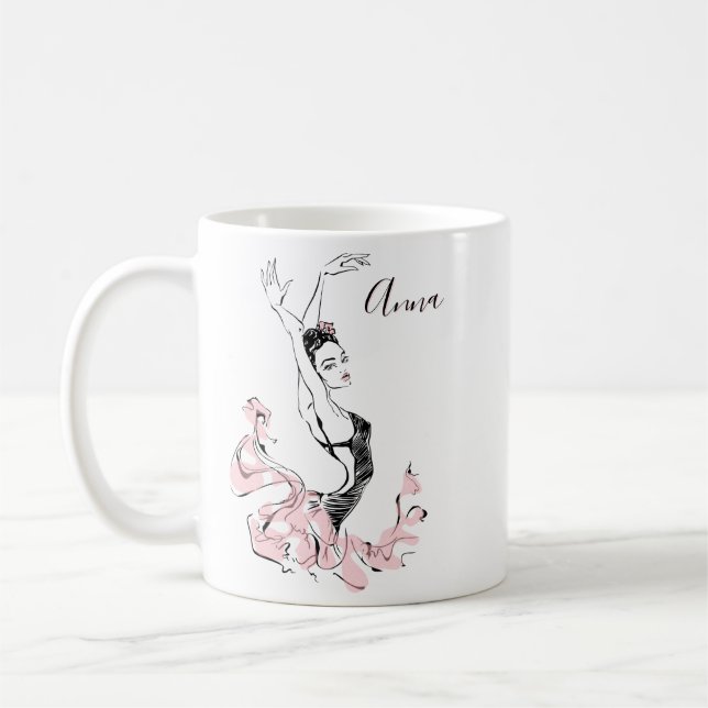 Personalise Ballerina Sketch in Pink Coffee Mug (Left)