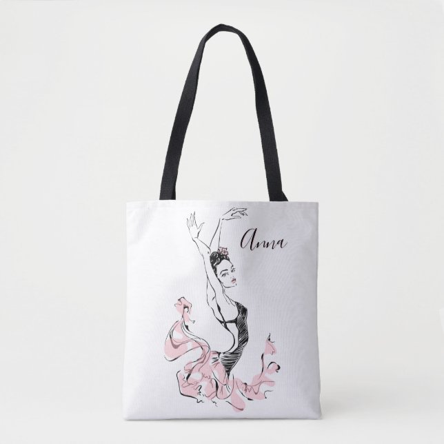 Personalise Ballerina Sketch Pink Blue Tote Bag (Front)