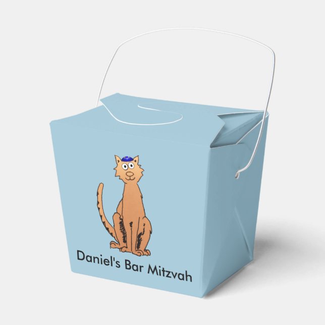 Personalise Bar Mitzvah Kippah Cat Party Favour Favour Box (Front Side)