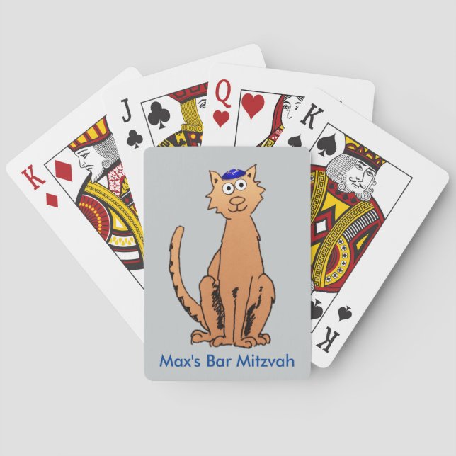 Personalise Bar Mitzvah Kippah Cat Party Favour Playing Cards (Back)