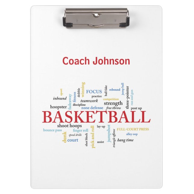 Personalise Basketball Coach Thank You in Words Clipboard (Front)