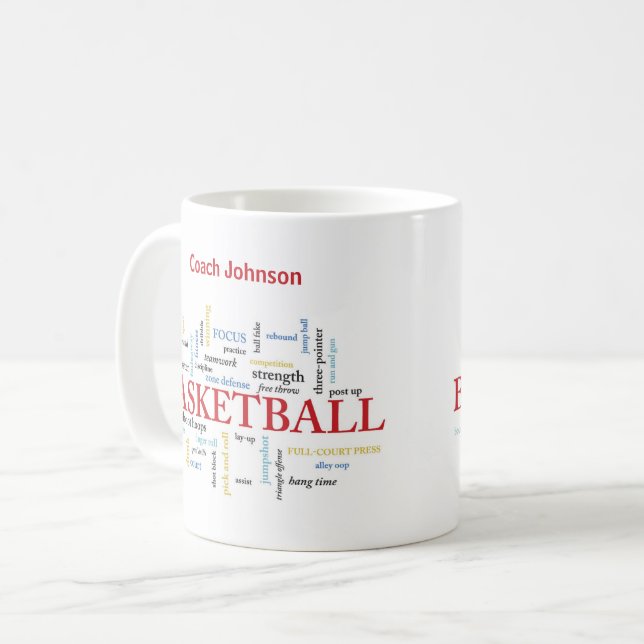 Personalise Basketball Coach Thank You in Words Coffee Mug (Front Left)