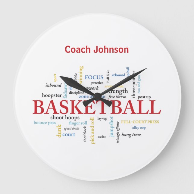 Personalise Basketball Coach Thank You in Words Large Clock (Front)