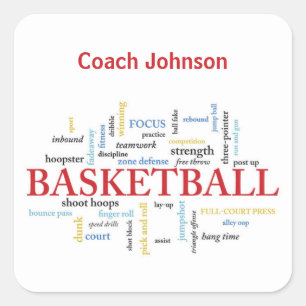 Personalise Basketball Coach Thank You in Words Square Sticker