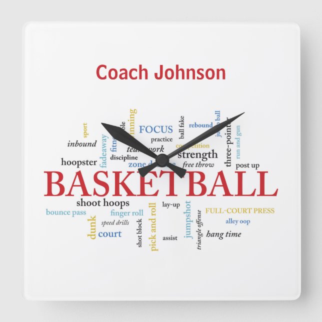 Personalise Basketball Coach Thank You in Words Square Wall Clock (Front)