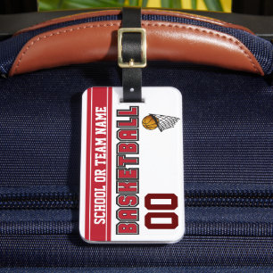 Personalise Basketball Dark Red and White Luggage Tag