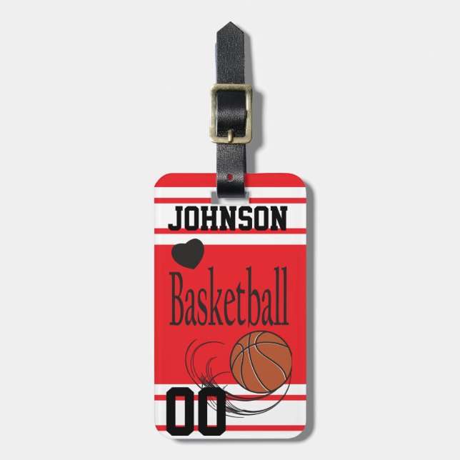 Personalise Basketball Red and White Luggage Tag (Front Vertical)