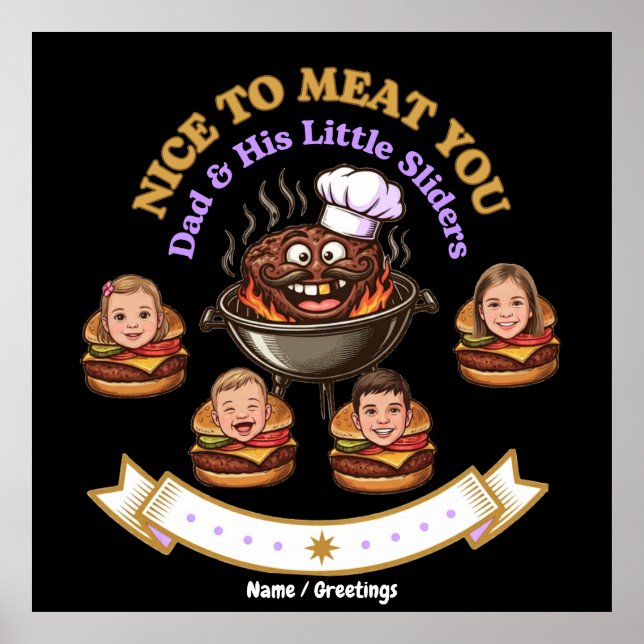 Personalise BBQ Grill Master Gift Nice To Meat You Poster (Front)