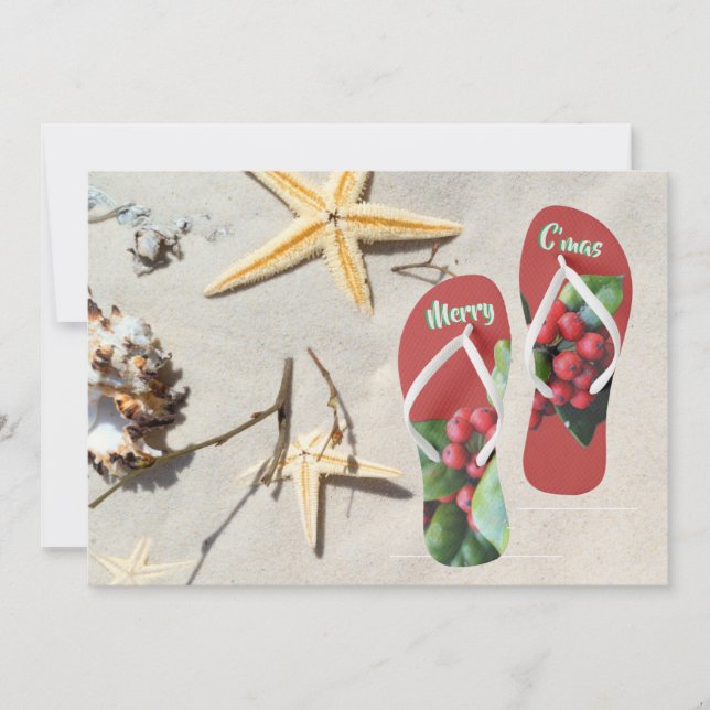 Personalise beach Christmas | holly and star fish Holiday Card (Front)