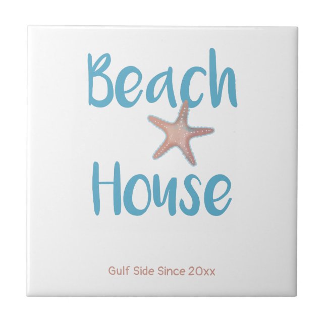 Personalise Beach House Starfish Tile (Front)
