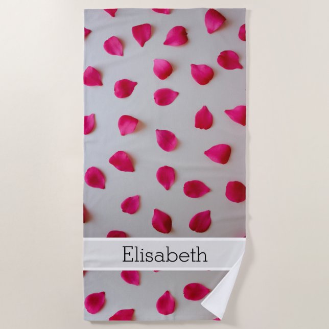 Personalise Beach Towel - Red Rose Petals (Front)