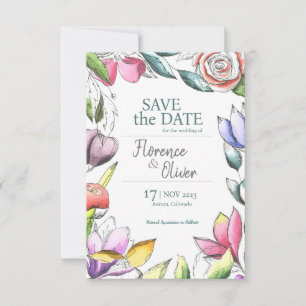 Personalise Beautiful Floral Outlined Save The Date