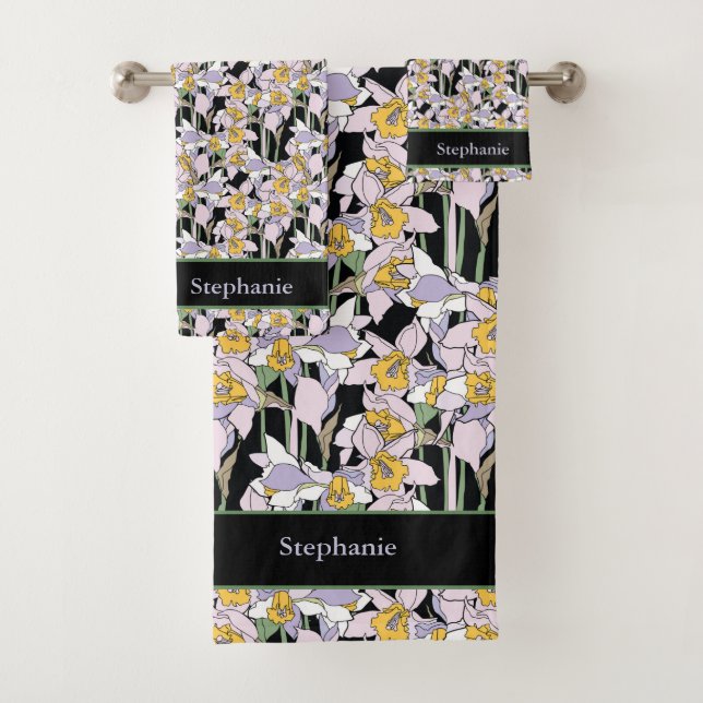 Personalise Beautiful Narcissus Flowers in Bloom   Bath Towel Set (Insitu)