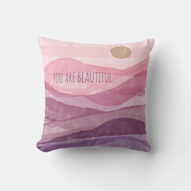 Personalise Beautiful Watercolor Sun & Mountains Cushion (Front)