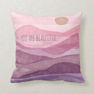 Personalise Beautiful Watercolor Sun & Mountains Cushion