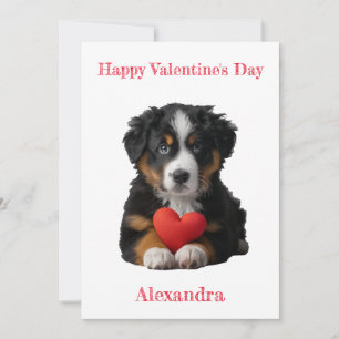 Personalise Bernese Mountain Puppy Valentine Holiday Card
