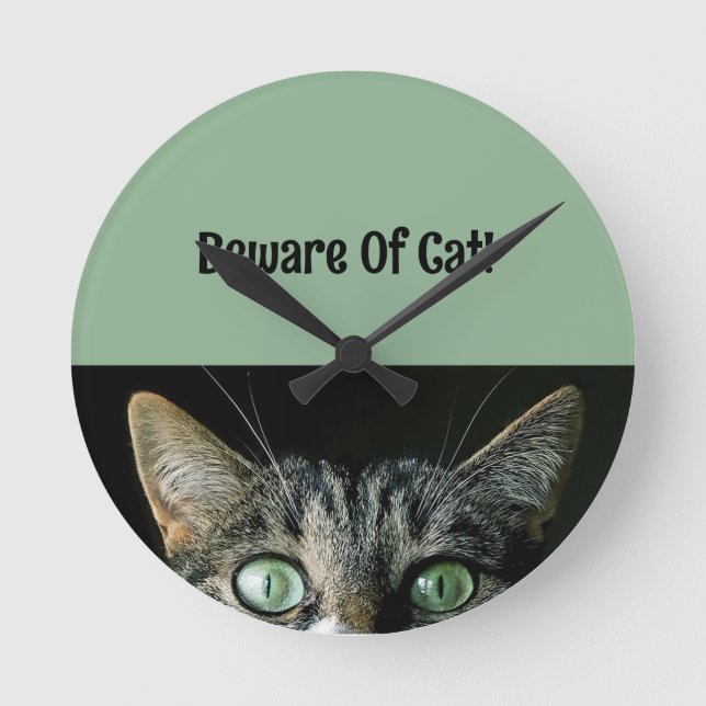 Personalise Beware Of Cat Wall Clock  (Front)