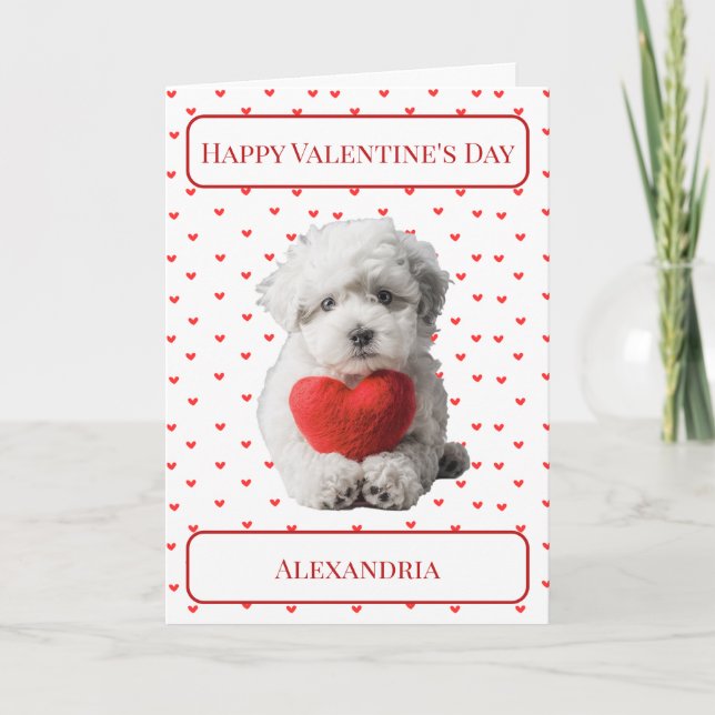 Personalise Bichon Frise Puppy Valentine Card (Front)