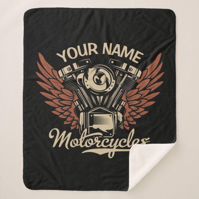  Personalise Biker Motorcycles Motor Wings Garage  Sherpa Blanket (Front)