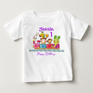 Personalise Birthday Animal Train Young Child  Baby T-Shirt