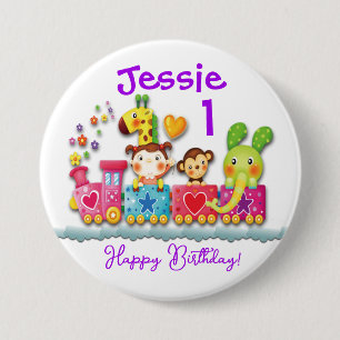 Personalise Birthday Animal Train Young Child Big 7.5 Cm Round Badge