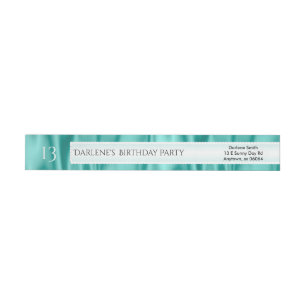 Personalise Birthday Aqua Faux Satin Luxury Fabric Wrap Around Label