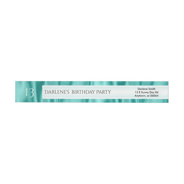 Personalise Birthday Aqua Faux Satin Luxury Fabric Wrap Around Label (Individual)