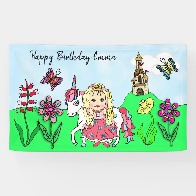 Personalise Birthday Banner Princess and Unicorn (Horizontal)