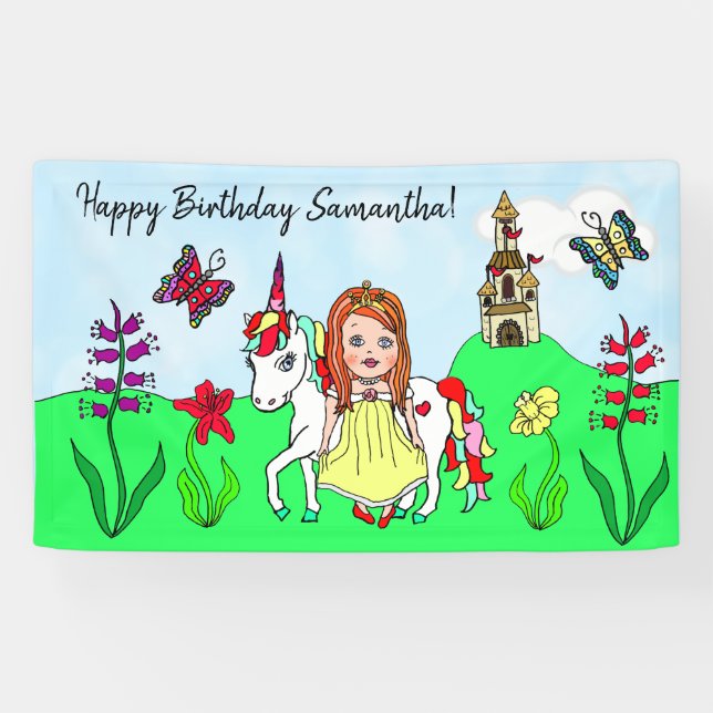 Personalise Birthday Banner Princess and Unicorn (Horizontal)