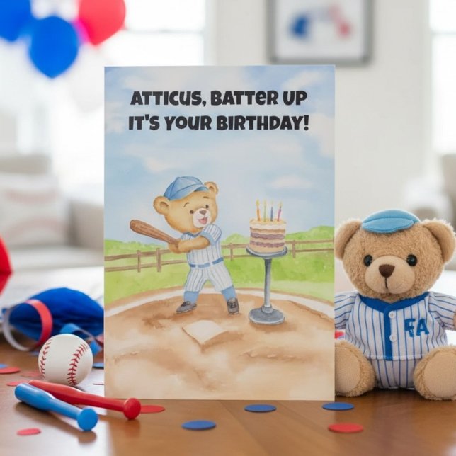 Personalise Birthday Baseball Teddy Bear  Card (Creator Uploaded)