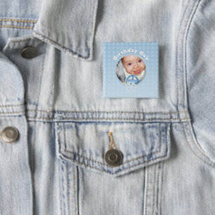 Personalise Birthday Boy Photo Winter Onederland 15 Cm Square Badge