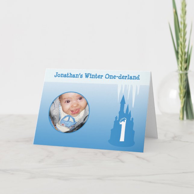 Personalise Birthday Boy Winter Onederland Photo Card (Front)