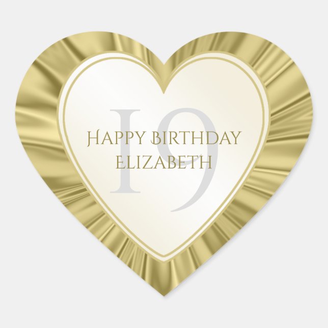 Personalise  Birthday  Faux Gold Satin Heart Heart Sticker (Front)