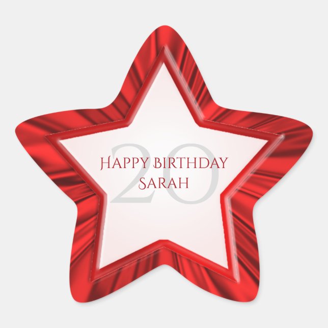 Personalise  Birthday  Faux Vibrant Red Satin Star Star Sticker (Front)