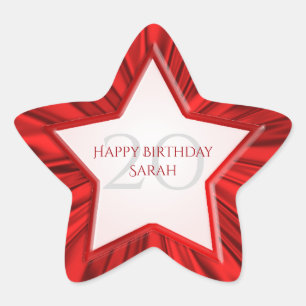 Personalise  Birthday  Faux Vibrant Red Satin Star Star Sticker