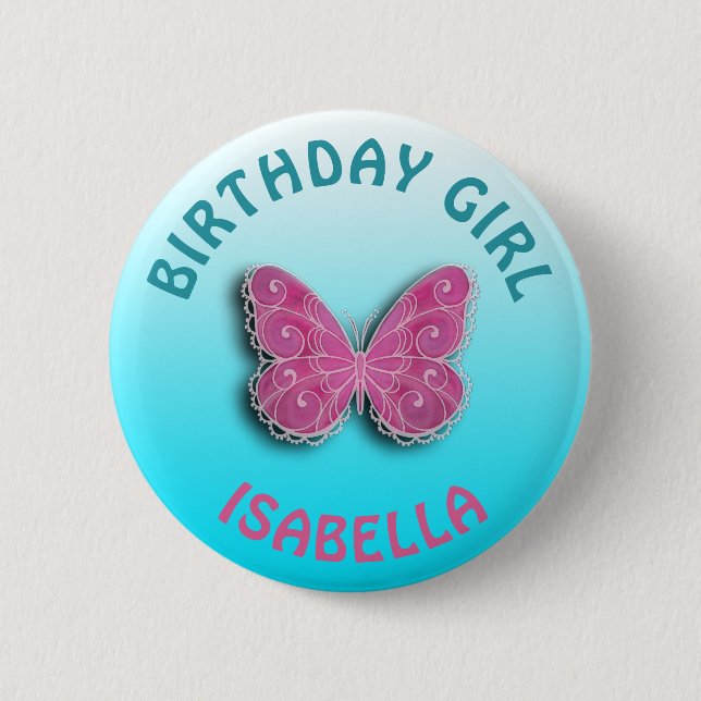 Personalise Birthday Girl Butterfly Button (Front)