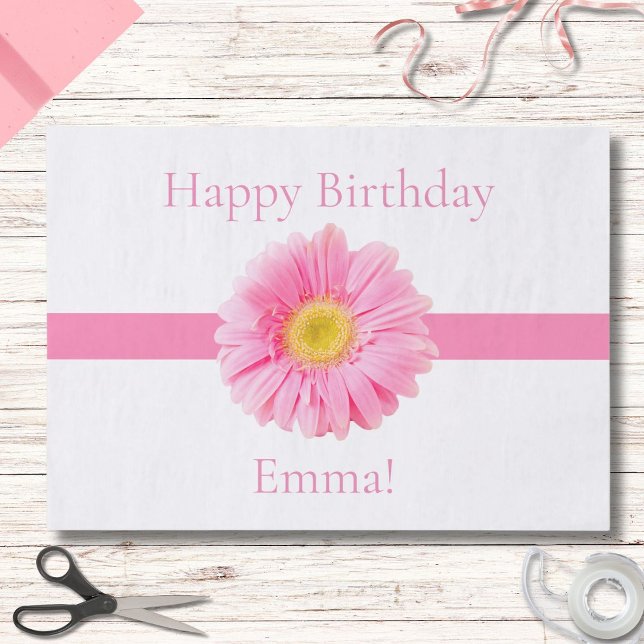 Personalise  Birthday Pink Daisy Ribbon Tissue Paper (Creator Uploaded)