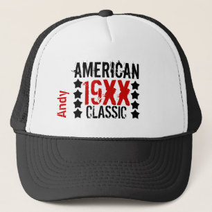 Personalise Birthday Year Name BLACK RED WHITE V01 Trucker Hat