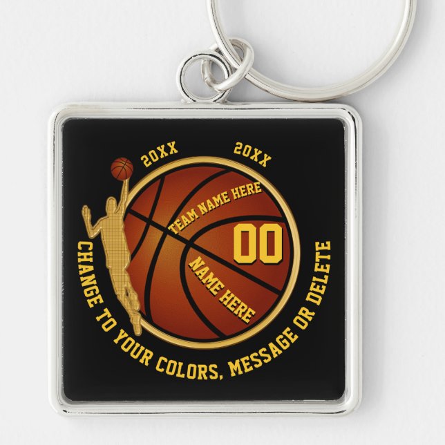 Personalise Black and Gold Senior Basketball Gifts Key Ring (Front)