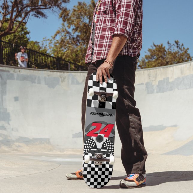 Personalise Black and White Chequered Racing 🏎 Skateboard (Outdoor 2)