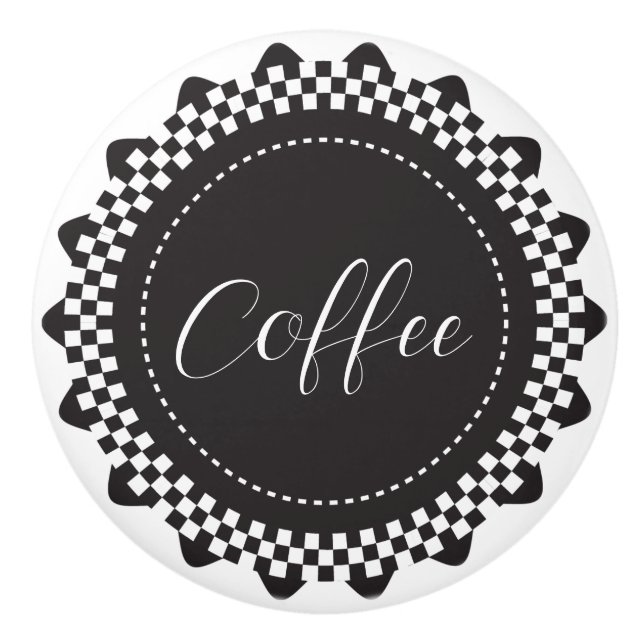 Personalise - Black and White Chequered Scallop Ceramic Knob (Front)