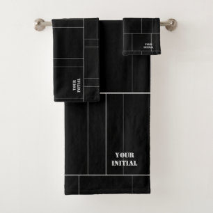Personalise Black And White Pin Stripe  Bath Towel Set