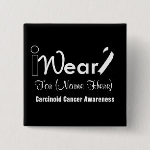 Personalise Black and White Ribbon Carcinoid Cance 15 Cm Square Badge
