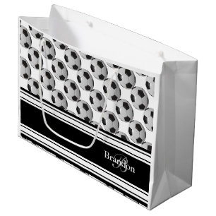 Personalise Black and White Soccer Balls Large Gift Bag