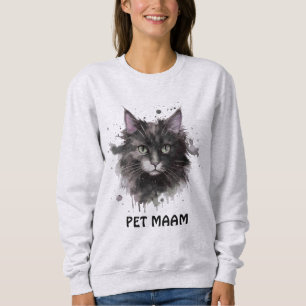 Personalise Black Ash Cat Mum Watercolor Pet Photo Sweatshirt