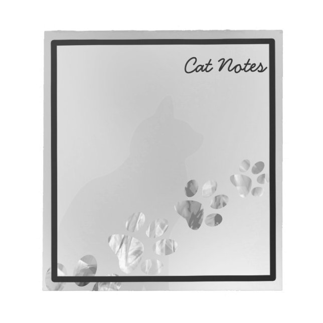 Personalise Black Cat Paw Prints For Cat Lovers Notepad (Front)