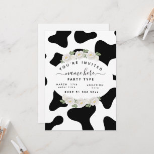 Personalise black cow print invitations